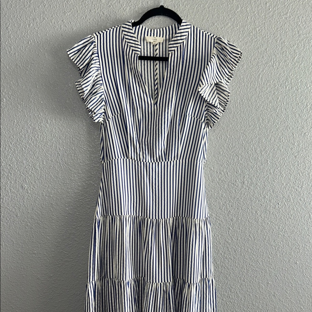 Entro Navy and White Striped Midi Dress